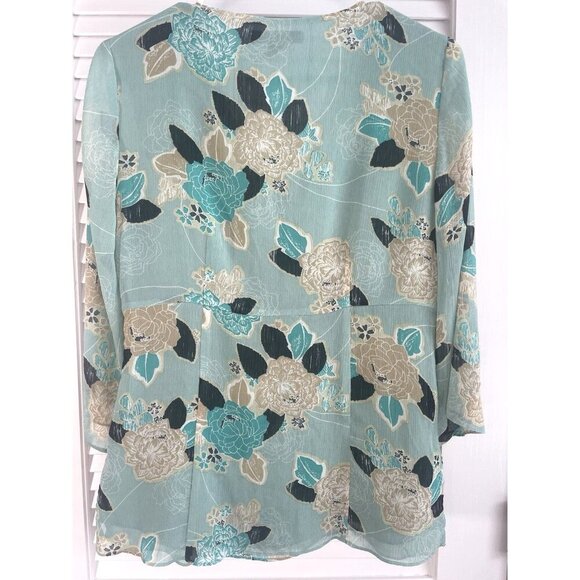 Style & Co Mint Green Floral V Neck Blouse Women's Size 8 Hidden Zip Cls - Picture 2 of 11